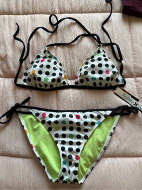 HURLEY Polka Dot Bikini Top and bottom in Black and White with colored accents